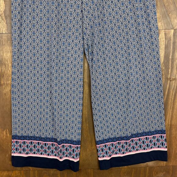 Christopher & Banks Womens Pants Blue Geometric Wide Leg Boho Harem Stretch L - Picture 3 of 12